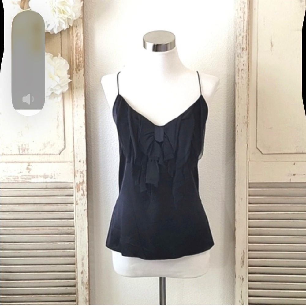 Diane Von Furstenberg black silk camisole top ruffle front  women's size 4